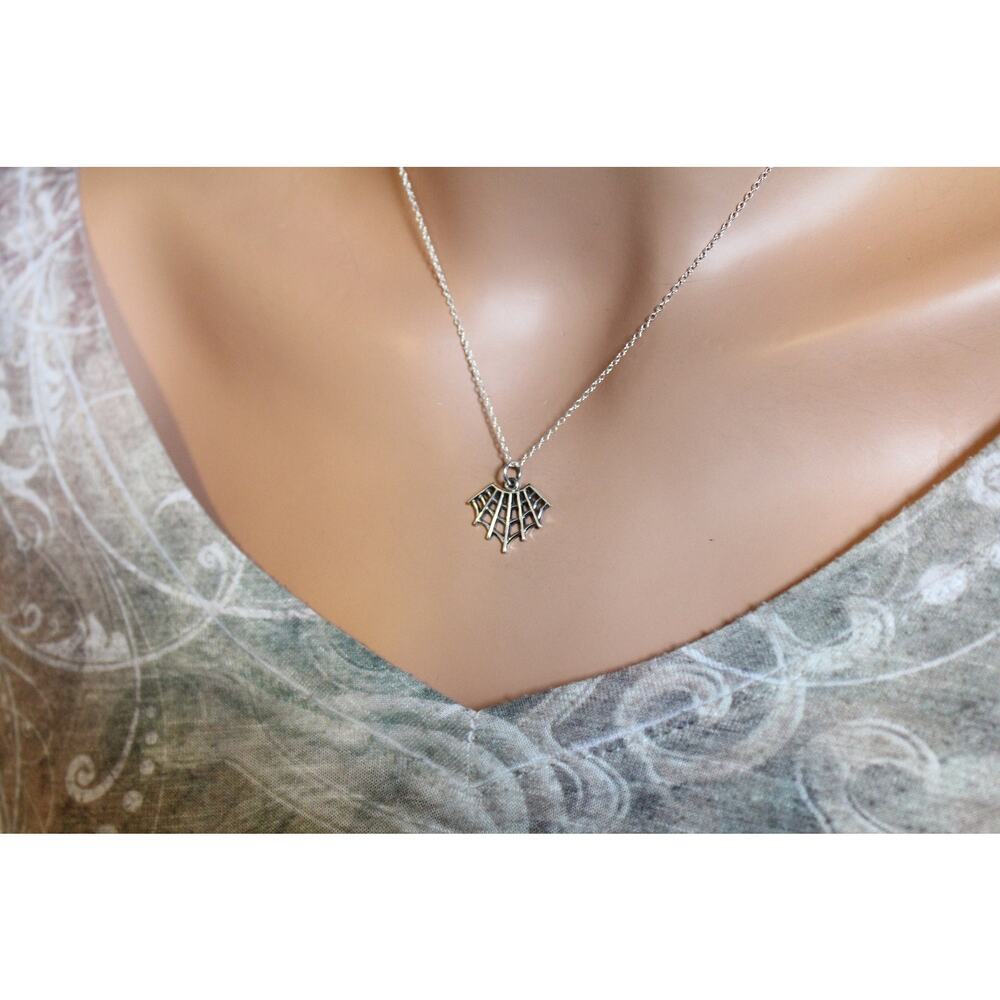 Sterling Silver Spider Web Charm Necklace, Silver Spider Web Charm Necklace